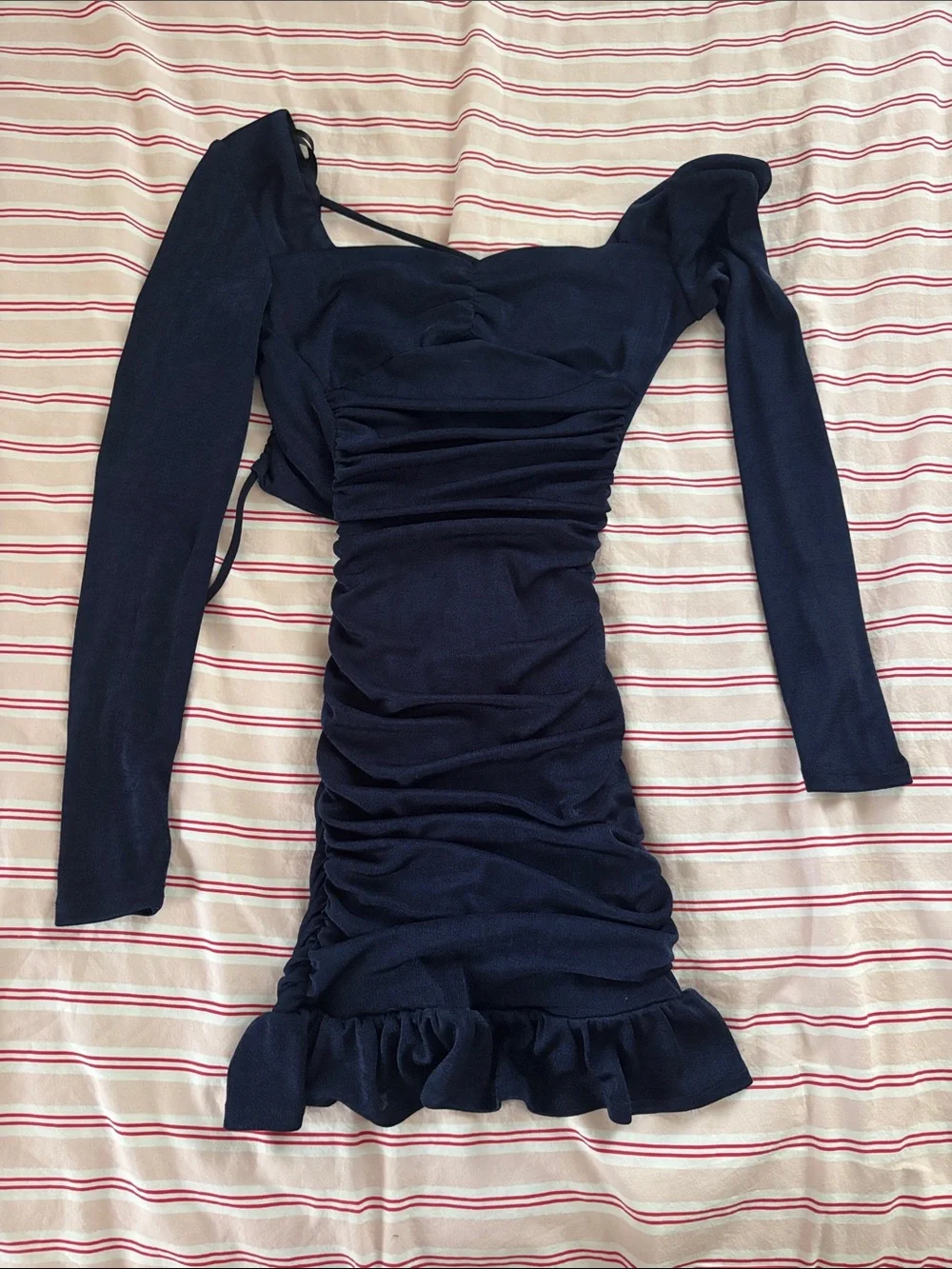 BCX Navy Ruched Long-Sleeve Mini Dress